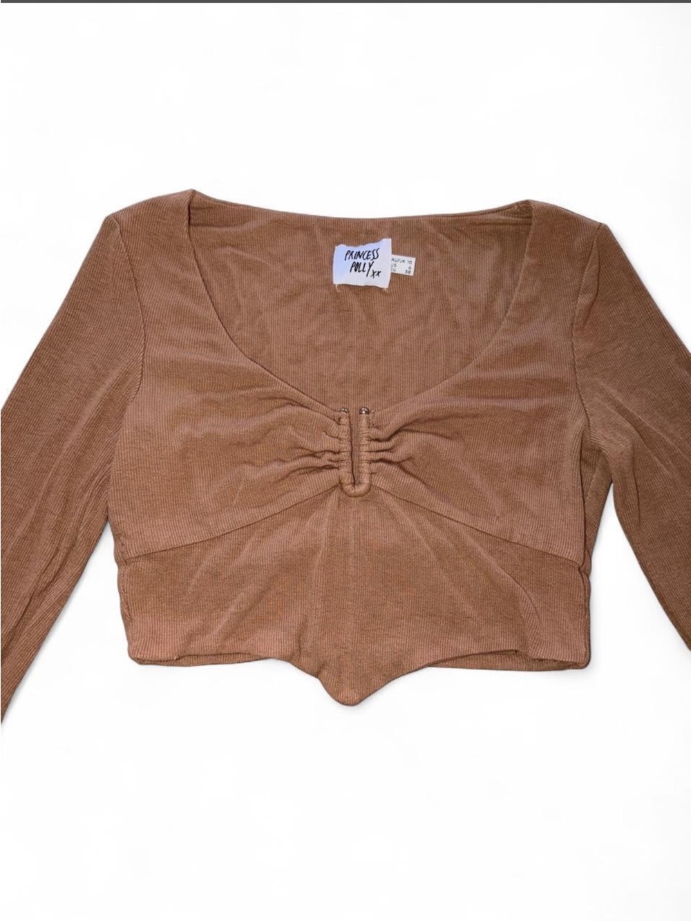 Princess Polly brown long sleeve cropped top with pointed hem